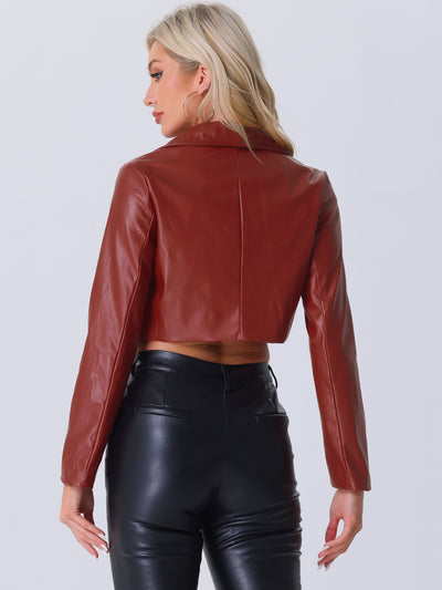 Faux Leather Long Sleeve Zipper Up Moto Cropped Jacket