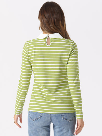 Contrast Collar Long Sleeve Peter Pan Collar Striped Blouse