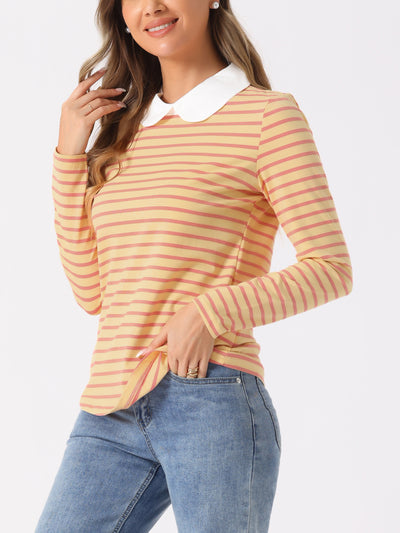 Contrast Collar Long Sleeve Peter Pan Collar Striped Blouse