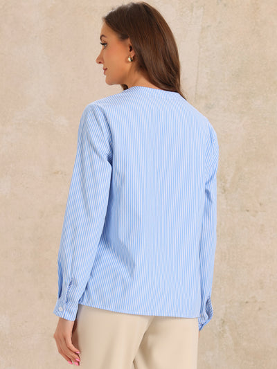 Striped Button Down Long Sleeve Business Casual Blouse