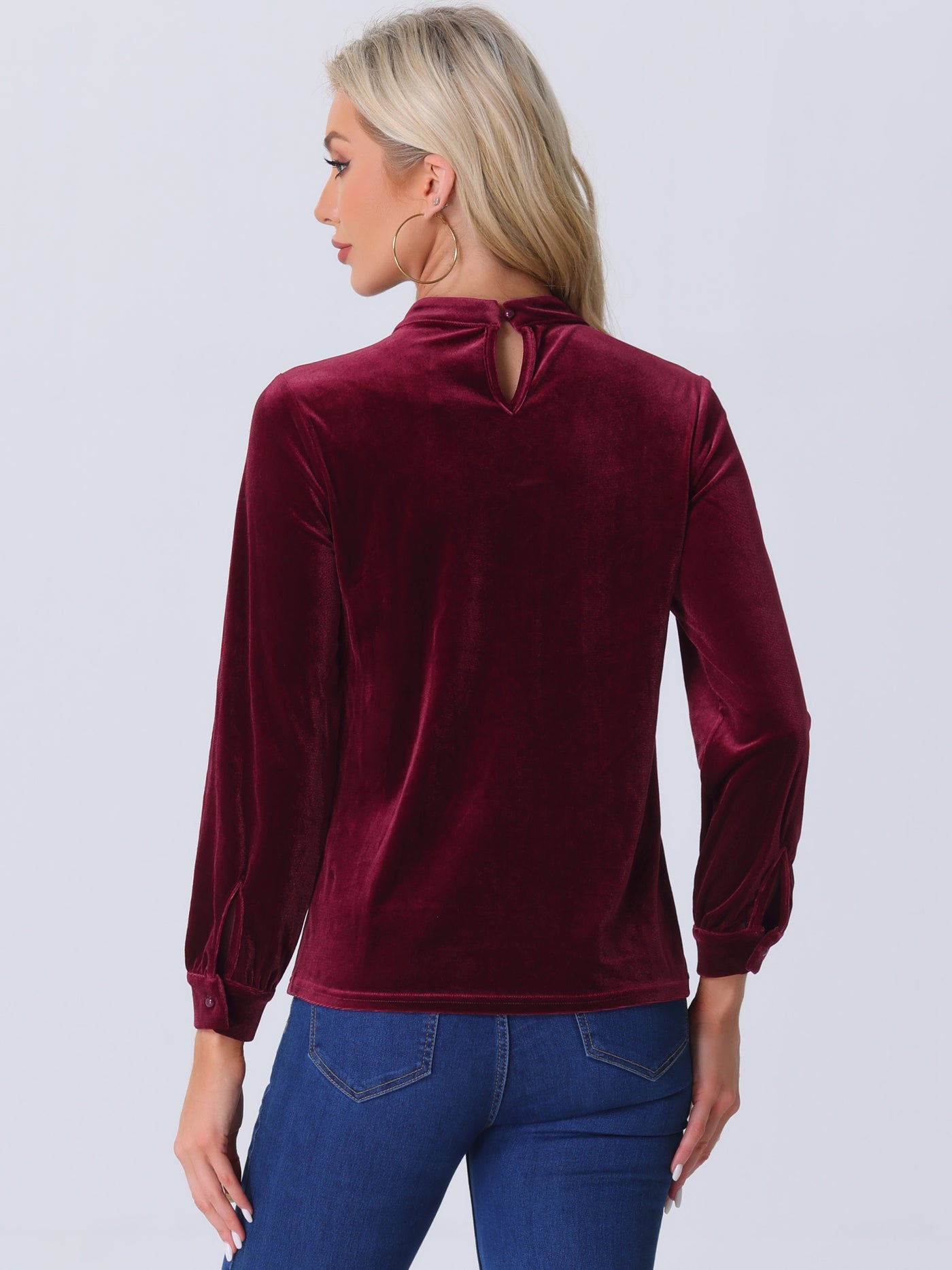 Allegra K Velvet Long Sleeve Keyhole Elegant Casual Blouse