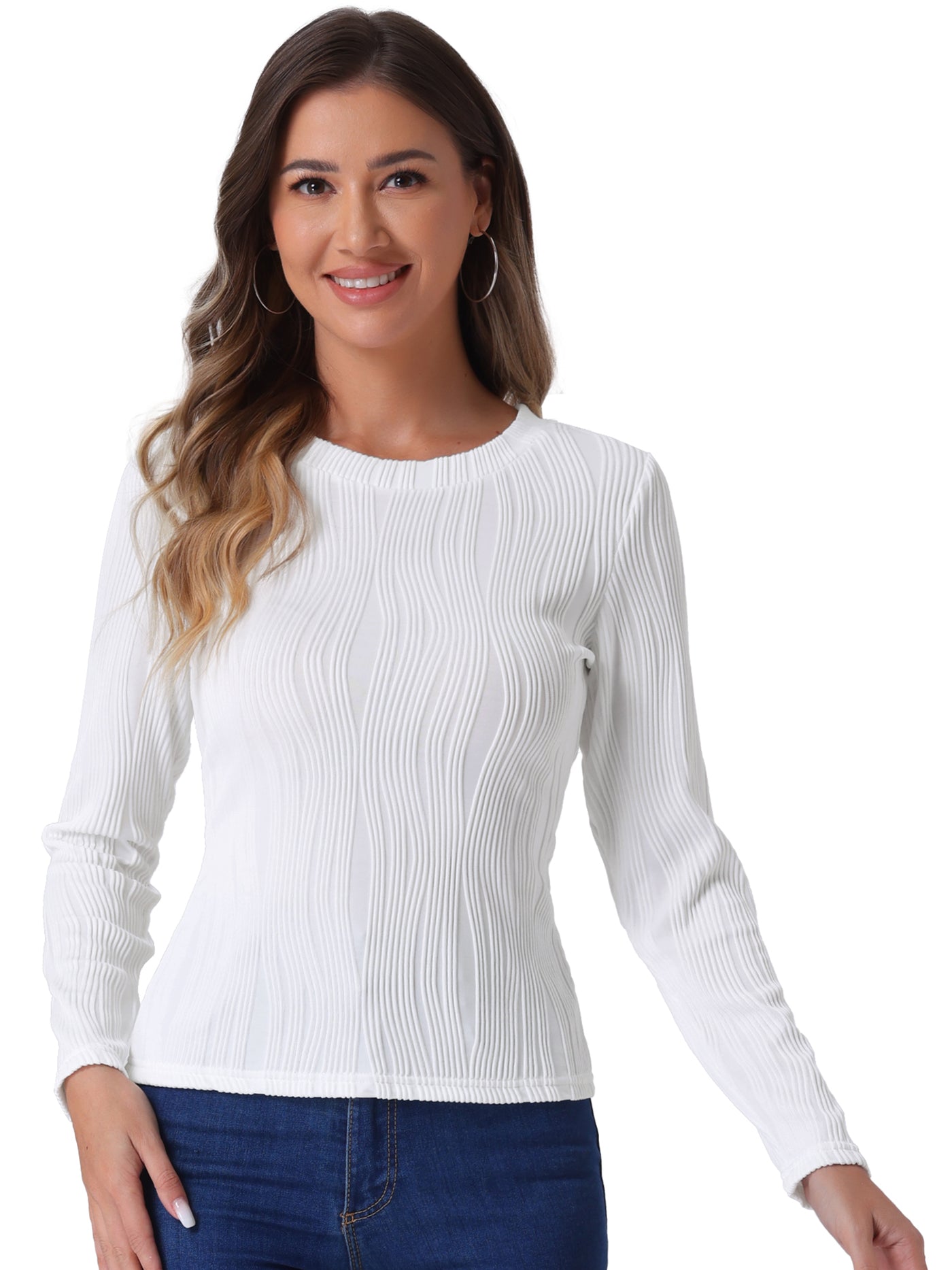 Allegra K Long Sleeve Round Neck Textured Casual Blouse