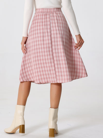 Vintage Plaid High Waist Pleated A-Line Midi Skirt