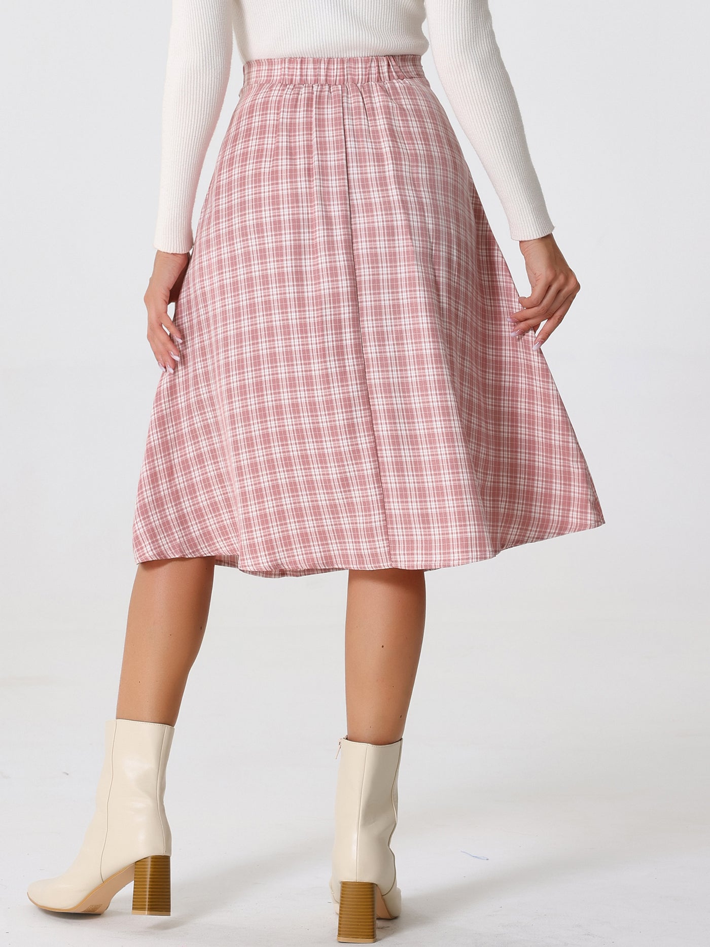 Allegra K Vintage Plaid High Waist Pleated A-Line Midi Skirt