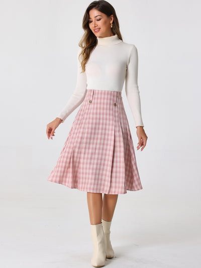 Vintage Plaid High Waist Pleated A-Line Midi Skirt