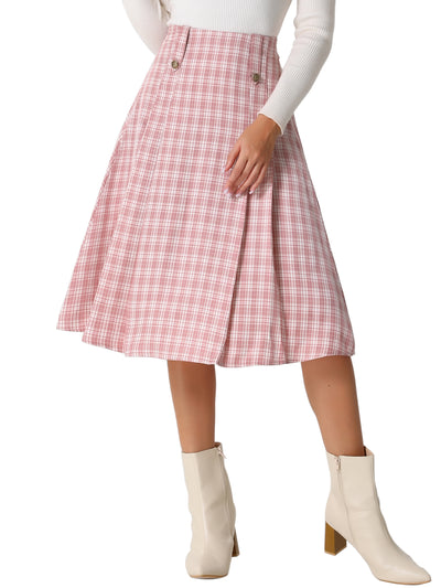 Vintage Plaid High Waist Pleated A-Line Midi Skirt