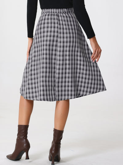 Vintage Plaid High Waist Pleated A-Line Midi Skirt