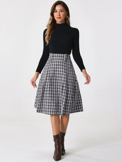 Vintage Plaid High Waist Pleated A-Line Midi Skirt