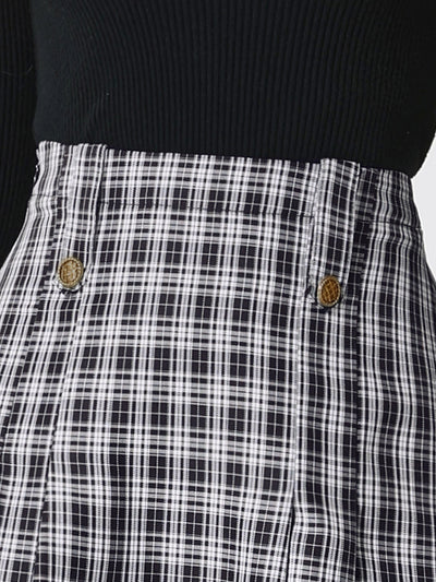 Vintage Plaid High Waist Pleated A-Line Midi Skirt