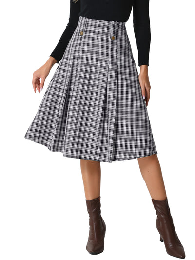 Vintage Plaid High Waist Pleated A-Line Midi Skirt