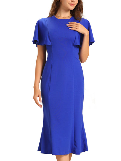 Ruffle Sleeve Round Neck Casual Cocktail Party Work Midi Sheath Dress