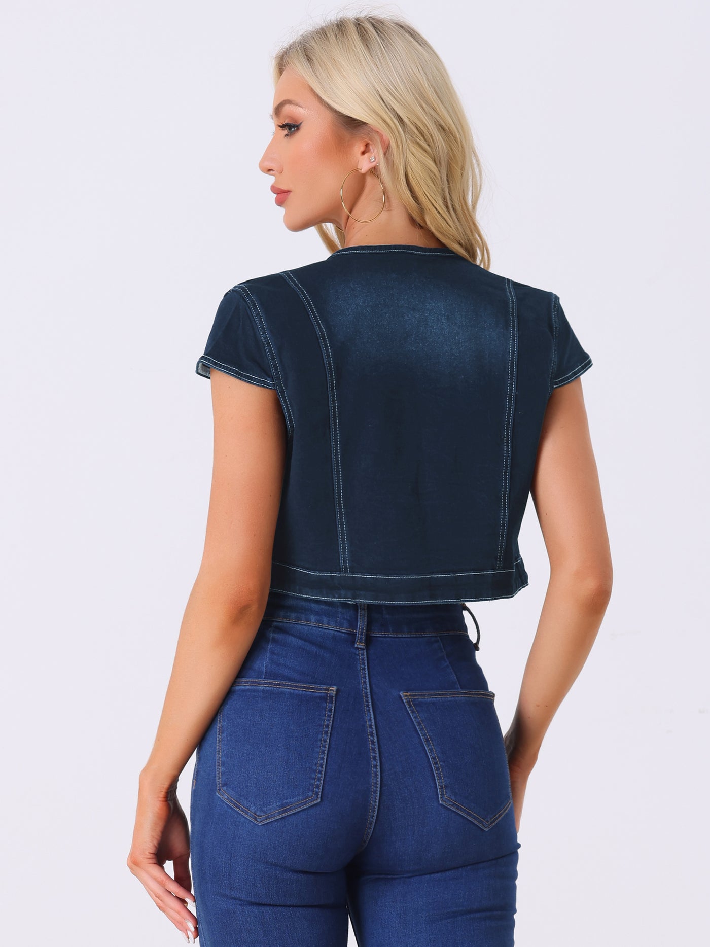 Allegra K Crop Denim Cap Sleeve Slim Fit Summer Jean Jacket