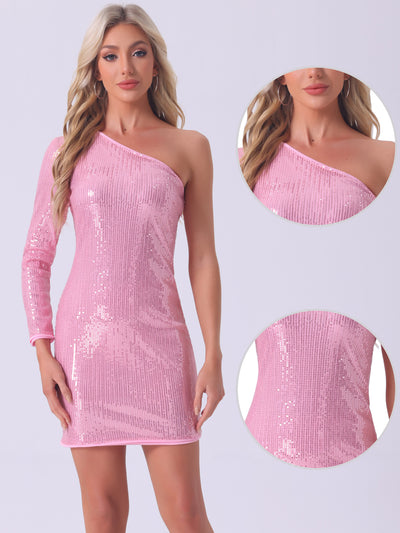 Sequin Sparkly Glitter One Shoulder Mini Party Dress