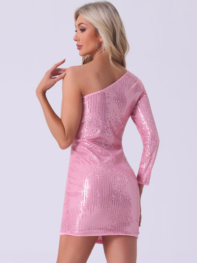 Sequin Sparkly Glitter One Shoulder Mini Party Dress