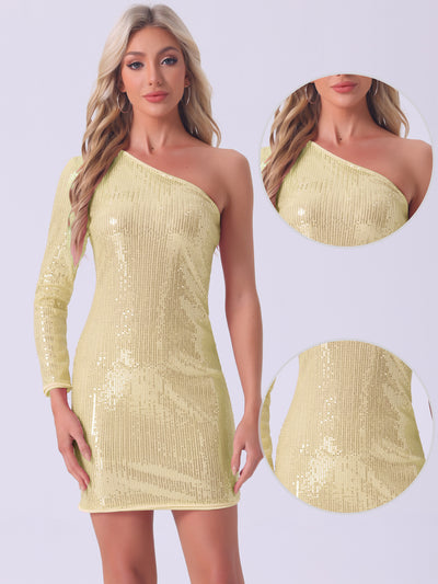 Sequin Sparkly Glitter One Shoulder Mini Party Dress