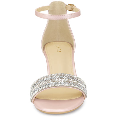 Women's Sparkly Rhinestone Ankle Strap Chunky Heel Sandals