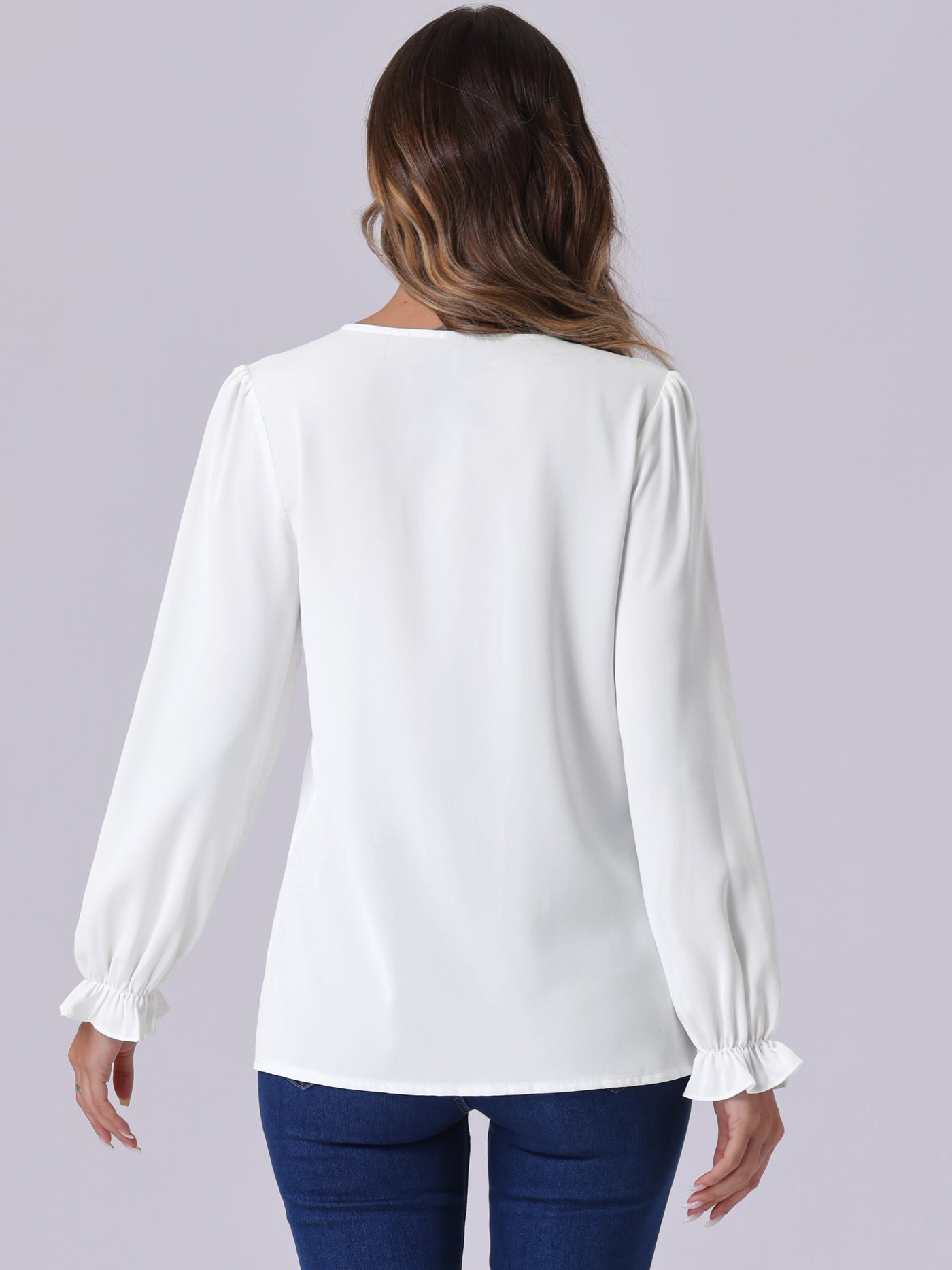 Allegra K Notch Neck Pleated Long Sleeve Casual Blouse