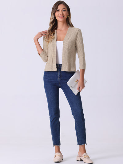 Open Front 3/4 Sleeves Knit Casual Cropped Cardigan