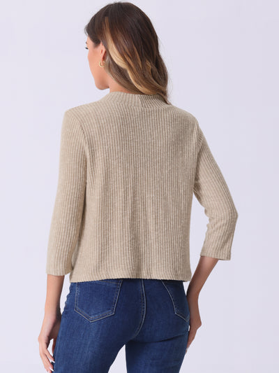 Open Front 3/4 Sleeves Knit Casual Cropped Cardigan