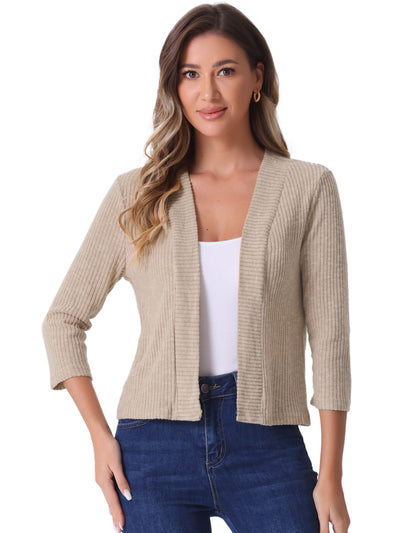 Open Front 3/4 Sleeves Knit Casual Cropped Cardigan