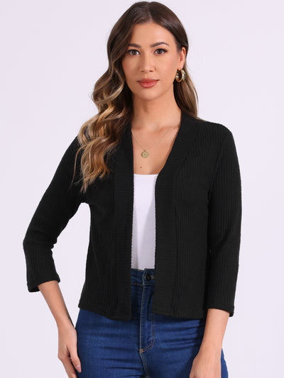 Open Front 3/4 Sleeves Knit Casual Cropped Cardigan