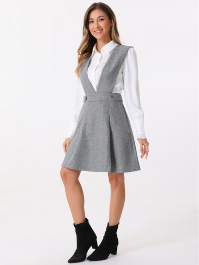 Allegra K A-Line Above Knee Pinafore Overalls Suspenders Skirt