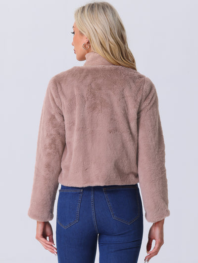 Winter Open Front Long Sleeve Faux Fur Bolero Shrug Cardigan