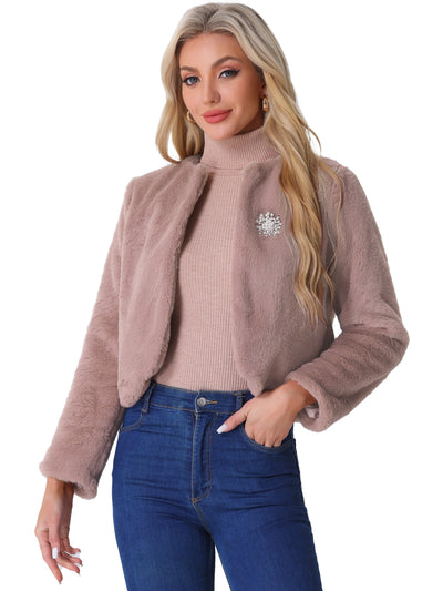 Winter Open Front Long Sleeve Faux Fur Bolero Shrug Cardigan