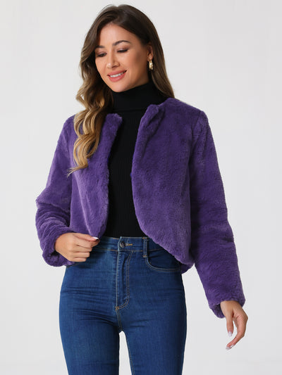 Winter Open Front Long Sleeve Faux Fur Bolero Shrug Cardigan