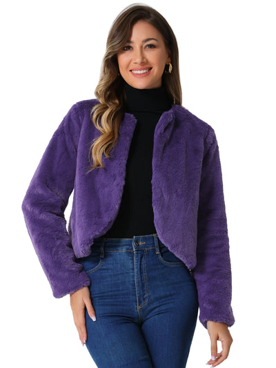 Winter Open Front Long Sleeve Faux Fur Bolero Shrug Cardigan