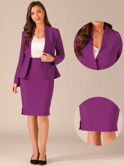 2pc Business Collarless Blazer and Formal Pencil Skirt Suit Sets