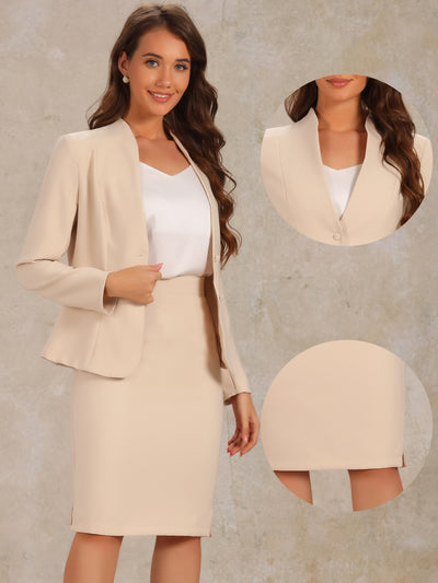 2pc Business Collarless Blazer and Formal Pencil Skirt Suit Sets