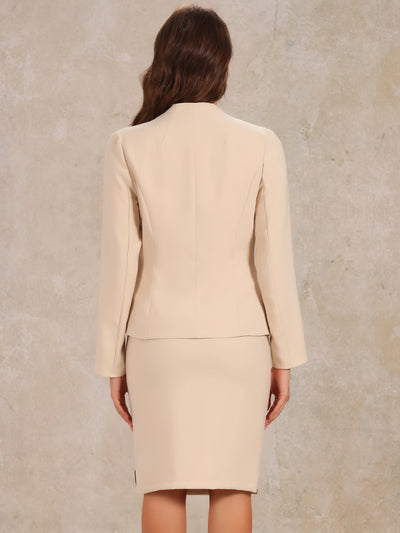 2pc Business Collarless Blazer and Formal Pencil Skirt Suit Sets