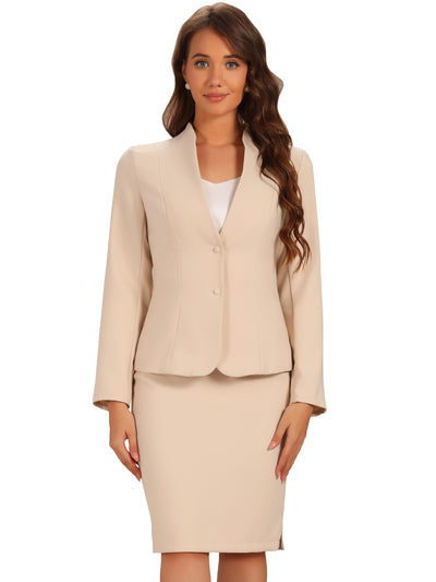 2pc Business Collarless Blazer and Formal Pencil Skirt Suit Sets