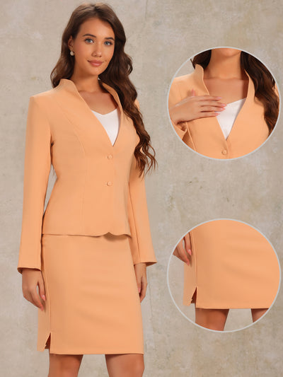 2pc Business Collarless Blazer and Formal Pencil Skirt Suit Sets