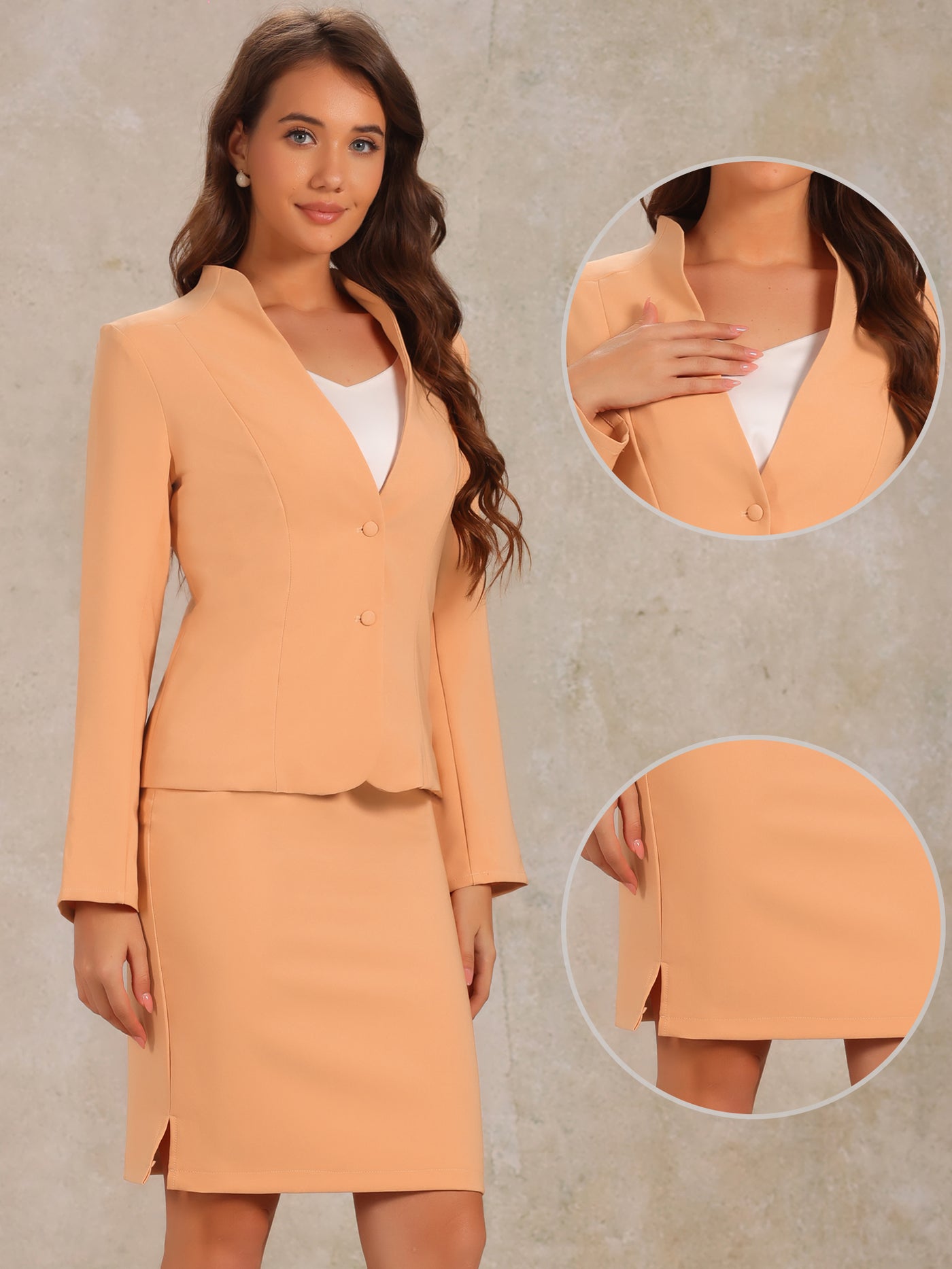 Allegra K 2pc Business Collarless Blazer and Formal Pencil Skirt Suit Sets