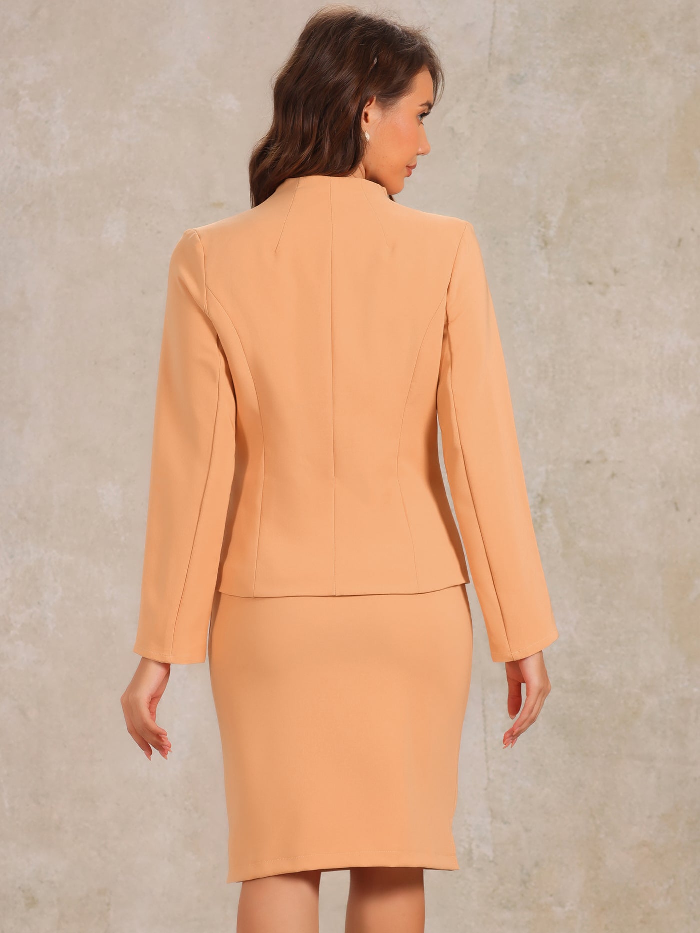 Allegra K 2pc Business Collarless Blazer and Formal Pencil Skirt Suit Sets