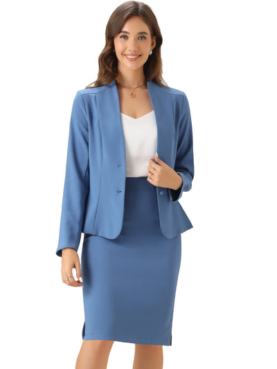 2pc Business Collarless Blazer and Formal Pencil Skirt Suit Sets