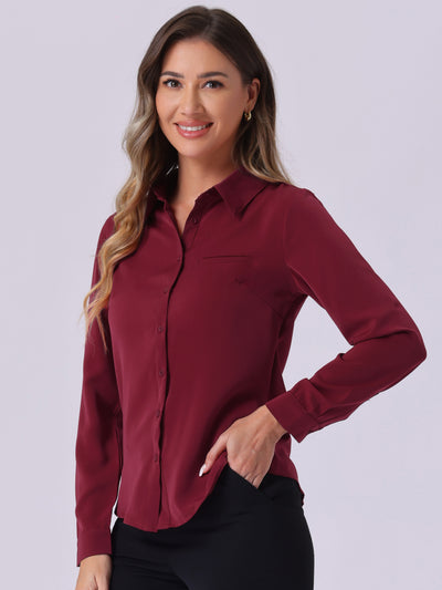 Contrast Collar Shirt Chiffon Long Sleeve Work Office Blouse