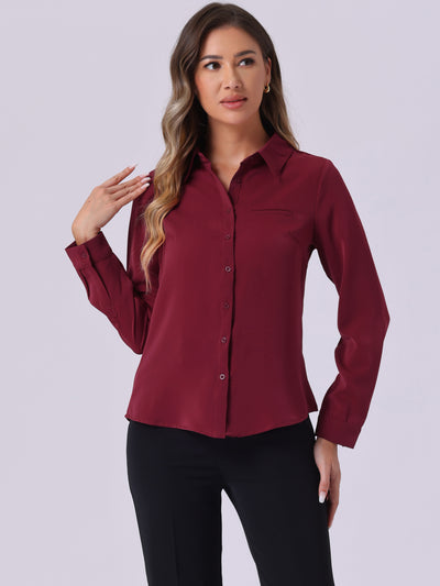 Contrast Collar Shirt Chiffon Long Sleeve Work Office Blouse