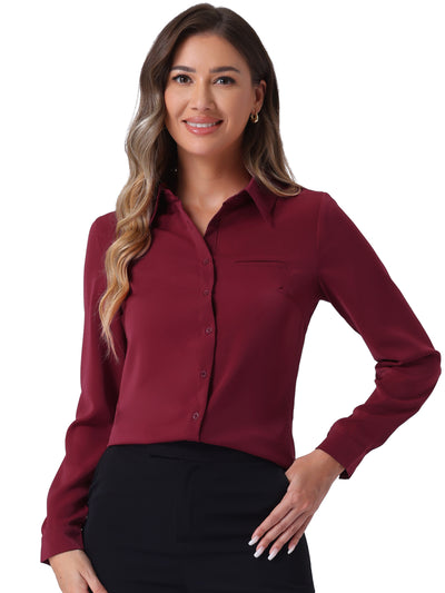 Contrast Collar Shirt Chiffon Long Sleeve Work Office Blouse