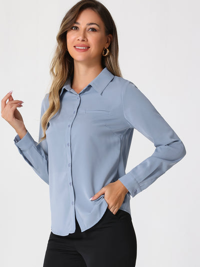 Contrast Collar Shirt Chiffon Long Sleeve Work Office Blouse