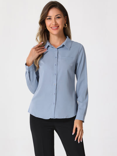 Contrast Collar Shirt Chiffon Long Sleeve Work Office Blouse