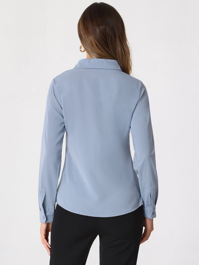 Contrast Collar Shirt Chiffon Long Sleeve Work Office Blouse