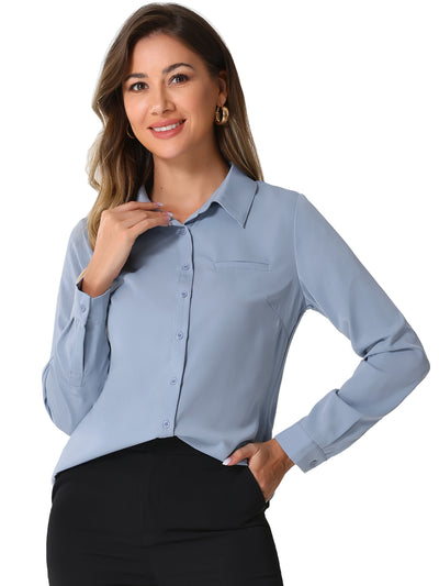 Contrast Collar Shirt Chiffon Long Sleeve Work Office Blouse