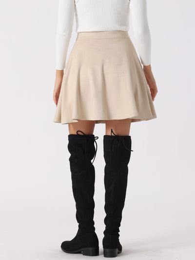 Faux Suede Basic Short Flared Casual Mini Skater Skirt