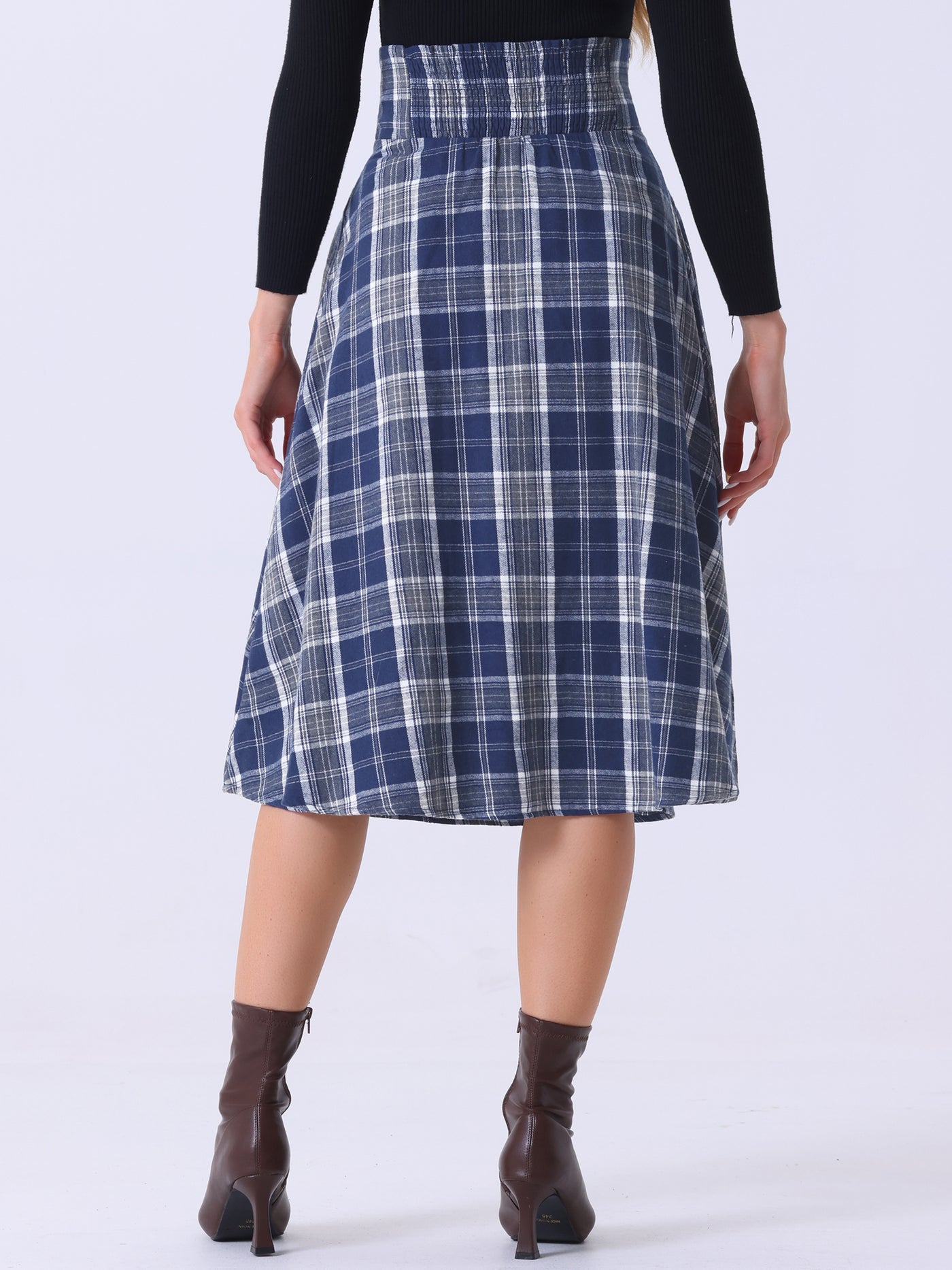 Allegra K Plaid High Elastic Waist Skirt Vintage Fall Winter A-Line Midi Skirt