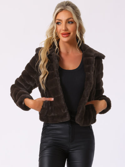 Faux Fur Fluffy Coat Collar Warm Winter Outwear Cropped Jacket