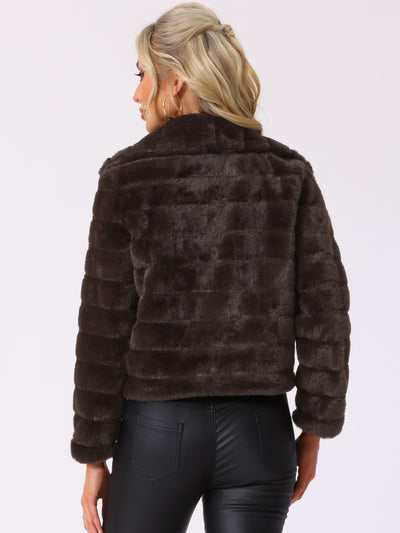 Faux Fur Fluffy Coat Collar Warm Winter Outwear Cropped Jacket