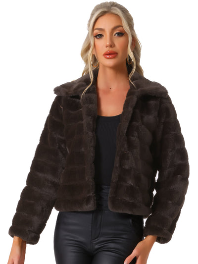 Faux Fur Fluffy Coat Collar Warm Winter Outwear Cropped Jacket